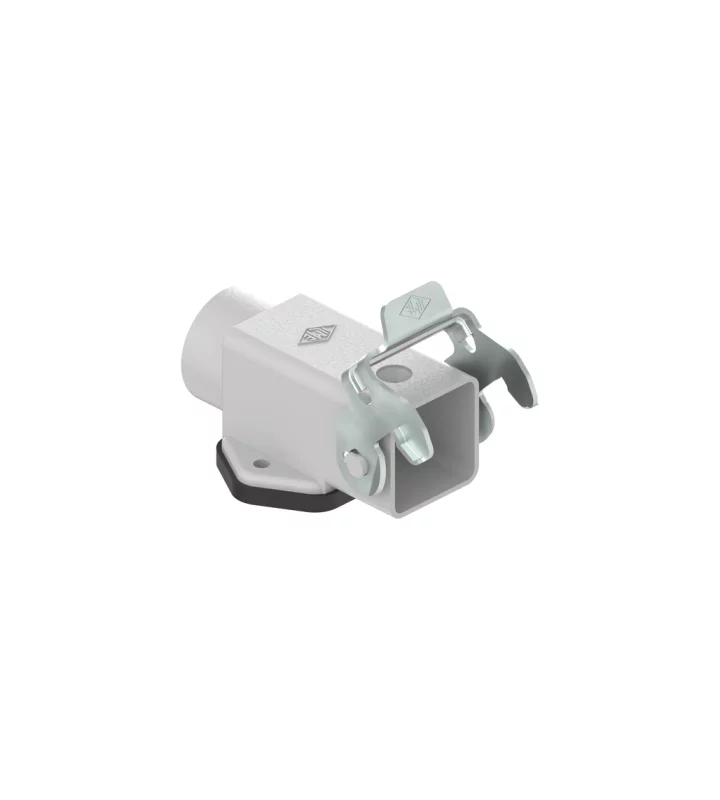 bulkhead mounting housing, angled, size 21.21, CKA zinc, 1 rigid lever steel, 1xM20 side