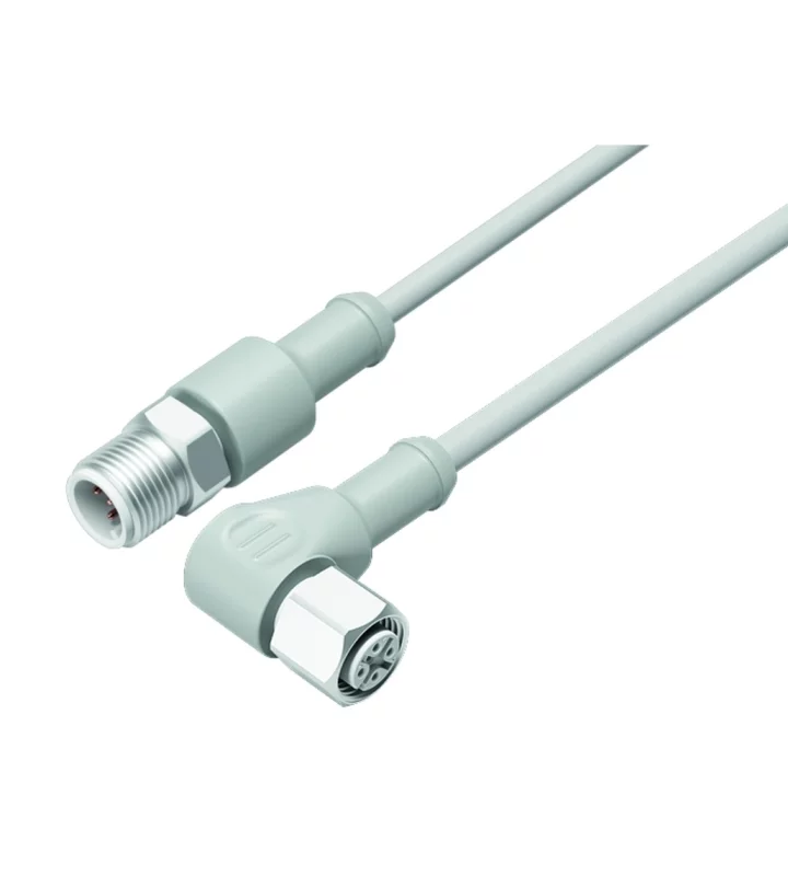Connecting cable, Male cable connector M12x1 - Female angled connector M12x1