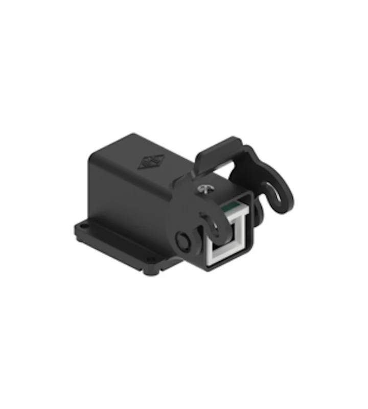 female RJ45 angled coupler, size 21.21, plastic, with 1 lever