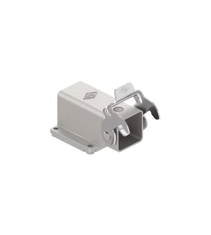 bulkhead mounting housing, angled, size 21.21, EMC zinc, 1 rigid lever stainless steel, large cable gland
