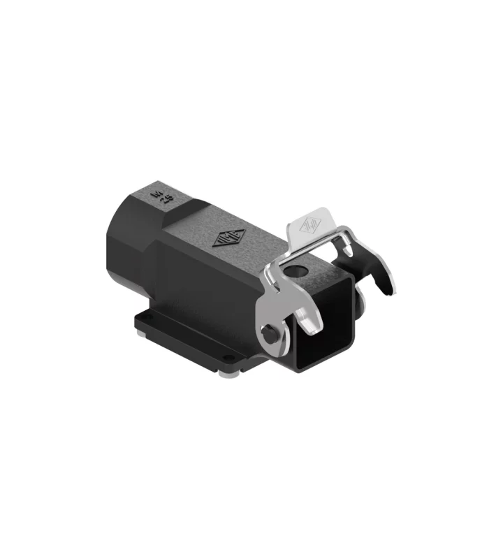 bulkhead mounting housing, angled, size 21.21, W-type zinc, 1 rigid lever stainless steel, 1xM25 side