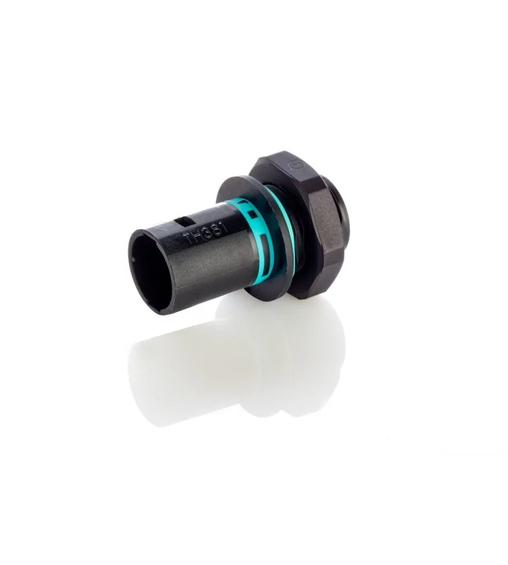 Mircro plug connector panel-mounted with saferlock M16