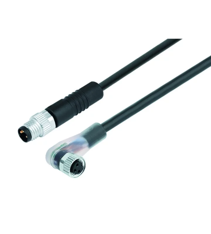 Male cable connector M8x1 - Female angled connector with LED PNP NOC M8x1