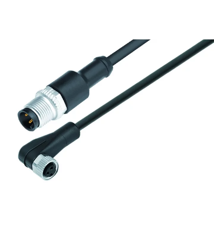 Male cable connector M12x1 - Female angled connector M8x1