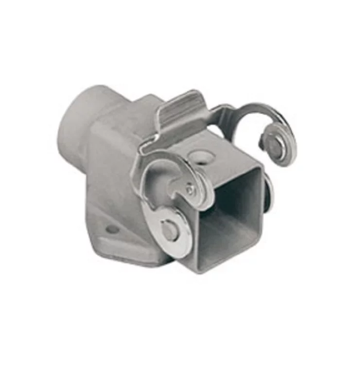 bulkhead mounting housing, angled, size 21.21, EMC zinc, 1 lever stainless steel, 1xM20 side