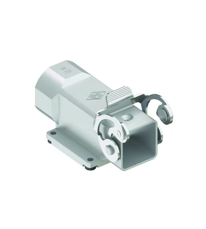 bulkhead mounting housing, angled, size 21.21, EMC zinc, 1 lever stainless steel, 1xM25 side