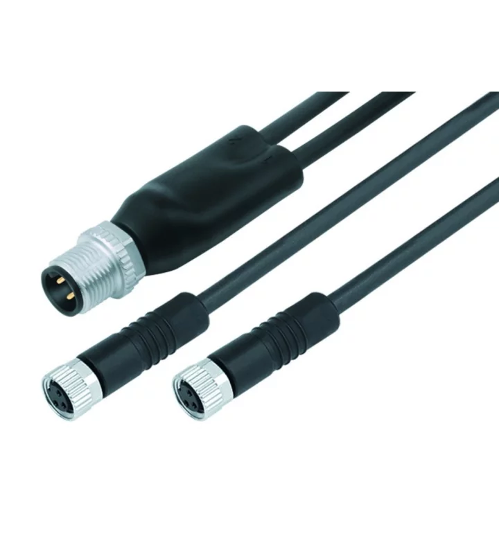 Duo male connector M12x1 - 2 female cable connectors M8x1