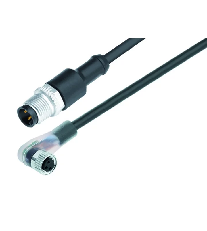 Male cable connector M12x1 - Female angled connector with LED PNP NOC M8x1