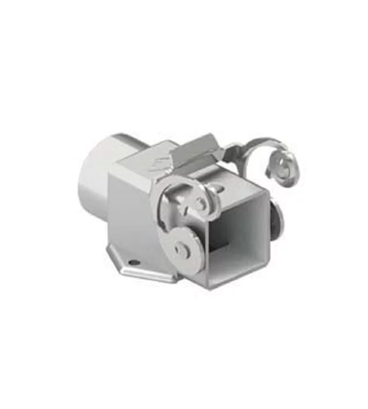 bulkhead mounting housing, angled, size 21.21, EMC zinc, 1 lever stainless steel, 1xM20 side, closed bottom