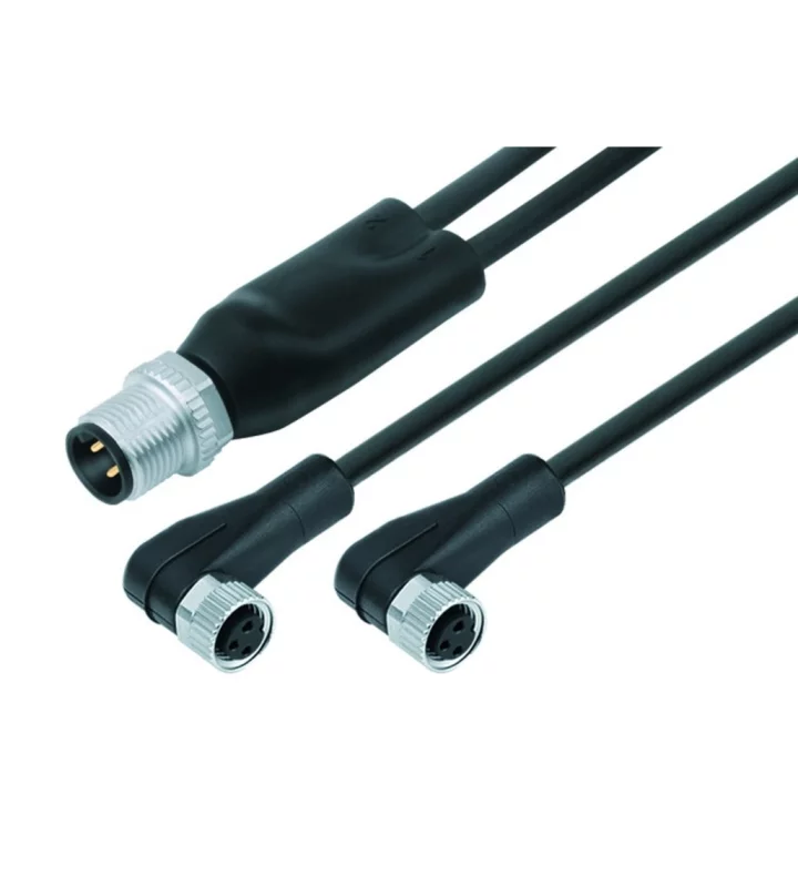 Duo male connector M12x1 - 2 female angled connectors M8x1