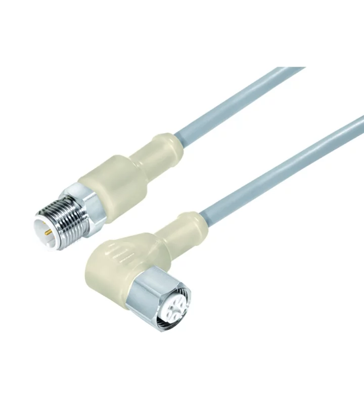 Connecting cable, male cable connector M12x1 & female angled connector M12x1