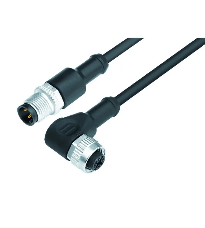 Male cable connector M12x1 - Female angled connector M12x1