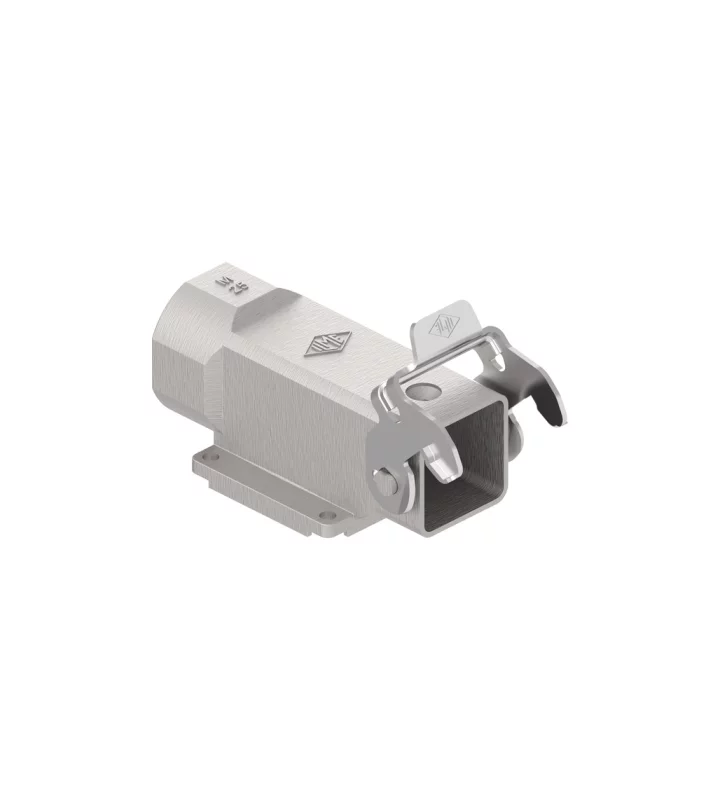 surface mounting housing, angled, size 21.21, EMC zinc, 1 rigid lever stainless steel, 1xM25 side, closed bottom