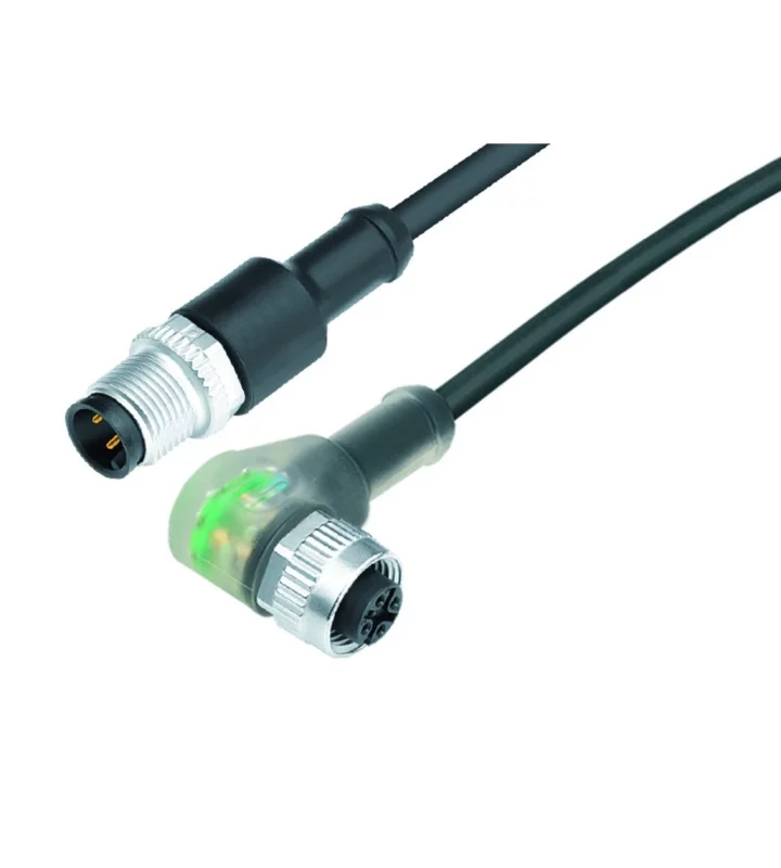 Male cable connector M12x1 - Female angled connector with LED PNP NOC M12x1