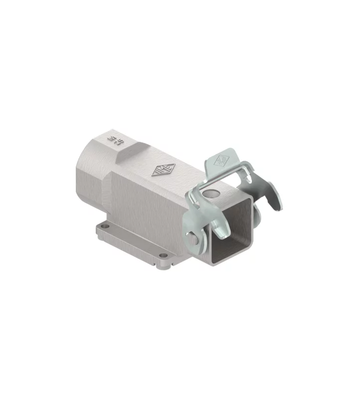 bulkhead mounting housing, angled, size 21.21, EMC zinc, 1 rigid lever, 1xM25 side