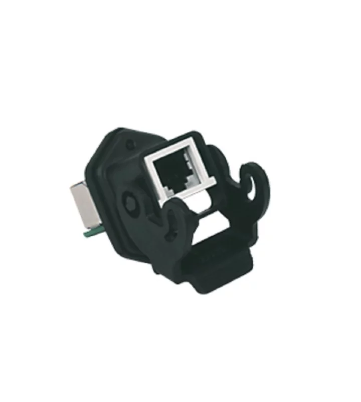 bulkhead mounting connector, size 21.21, plastic, 1 lever, 8p, RJ45, black