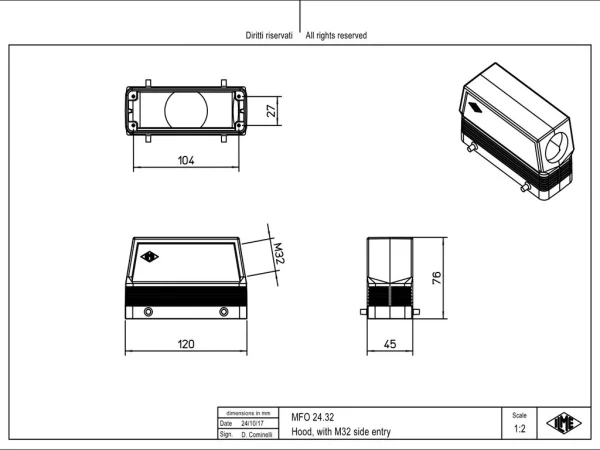 hood, high, size 104.27, C-TYPE alu, 4 pegs, 1xM32 side, no adaptor