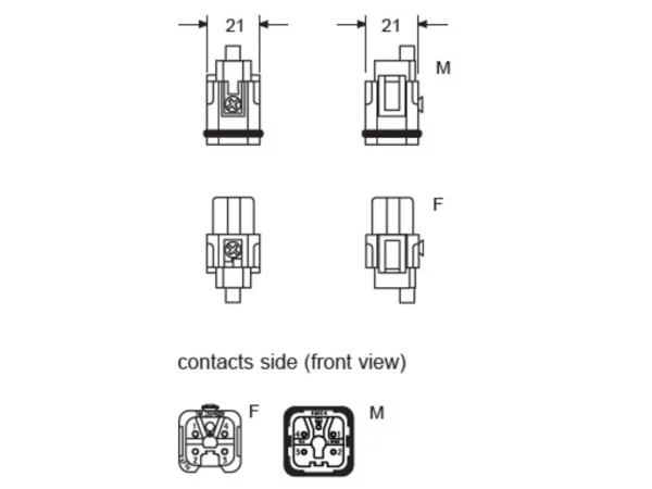 female insert, size 21.21, 4p+PE, gold, screw, 10A, 230/400V