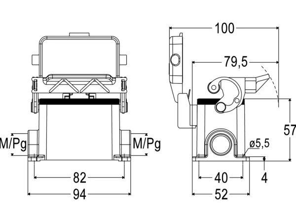 surface mounting housing, size 57.27, C-TYPE alu, 1 lever, 2xM20 side, cover metal