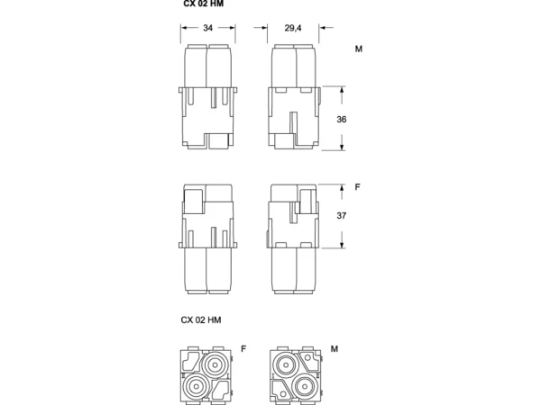 male insert, MIXO, 2MU, 2p, crimp, 16A, 2900/5000V