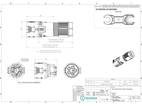 Mini socket connector 4P screw D7-13.0