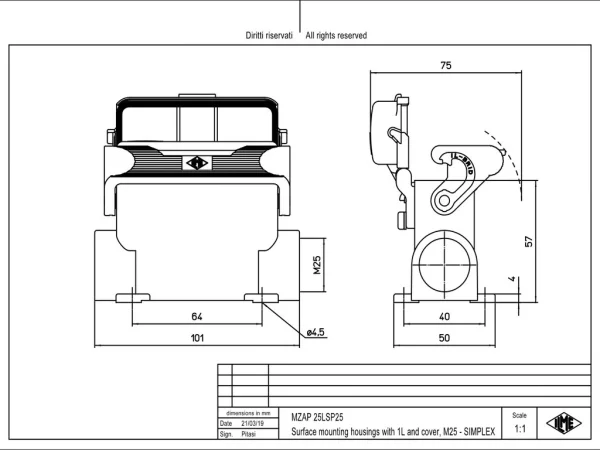 surface mounting housing, high, size 66.16, IL-BRID alu, 1 lever, 1xM25 side, spring cover
