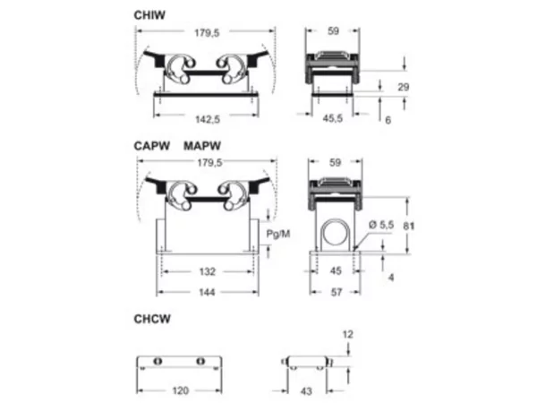 surface mounting housing, high, size 104.27, W-TYPE alu, 2 levers, 1xM32 side