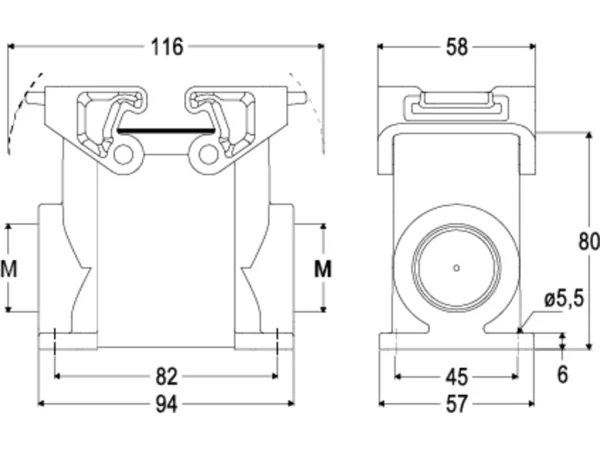 surface mounting housing, high, size 57.27, T-TYPE C plastic, 2 levers, 1xM32 side, PE-jumper