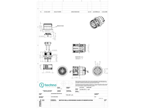 Mini plug connector panel-mounted NC, Screw