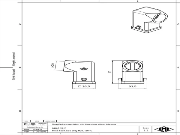 hood, size 21.21, 180°C alu, 2 pegs, 1xM20 side