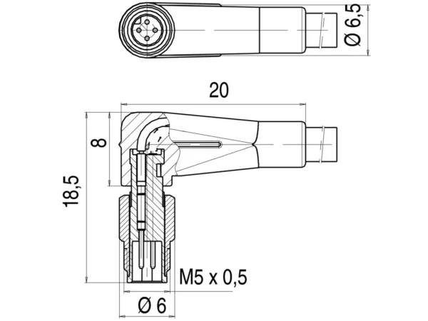 Male angled connector