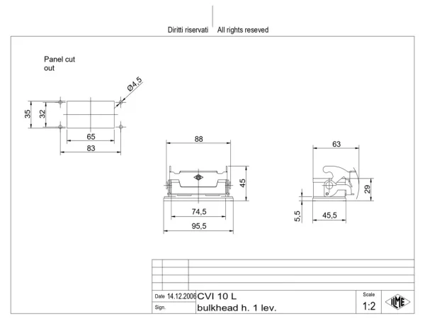 bulkhead mounting housing, size 57.27, V-TYPE alu, 1 lever