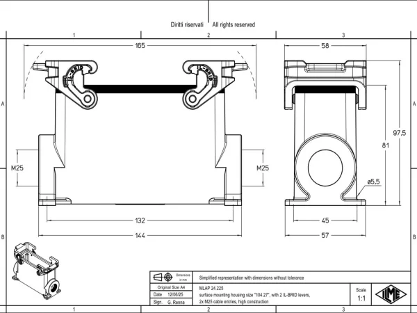 surface mounting housing, size 104.27, IL-BRID stainless steel, 2 levers, 2xM25 side