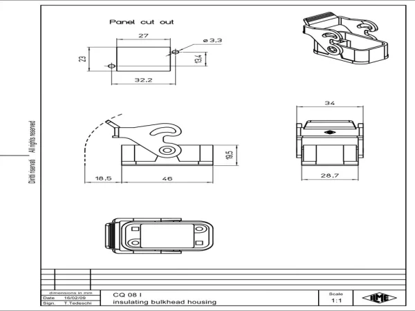 bulkhead mounting housing, size 32.13, CQ plastic, 1 lever