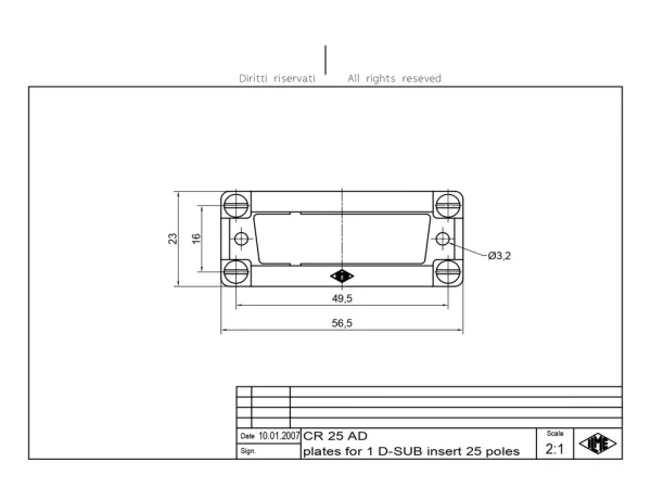 adapter plate, size 49.16, for D-SUB 25p+GND