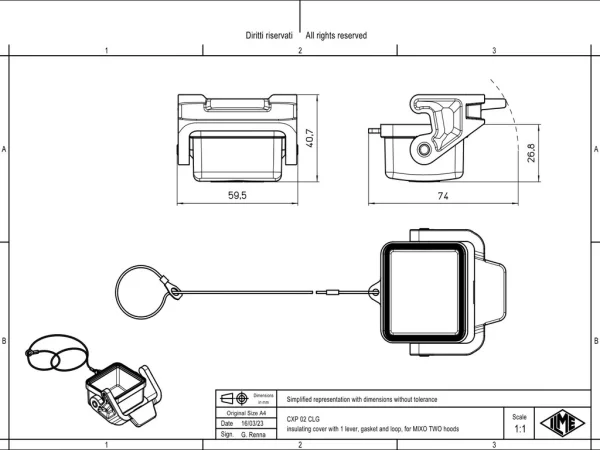 cover, 2 modules, with gasket and loop