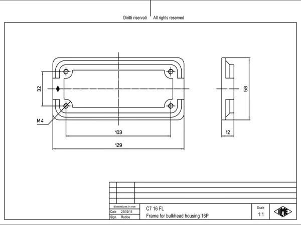 mounting frame, size 77.27, IP67 alu, for bulkhead mounting housing C7I 16