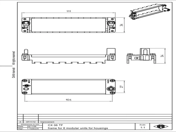 frame, size 104.27+size 104.62, MIXO steel zinc plated, for 6 MU, with PE-connection