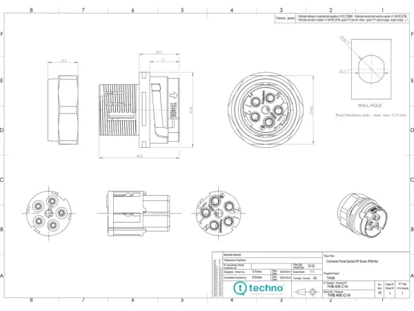 Socket connector panel-mounted M28, screw