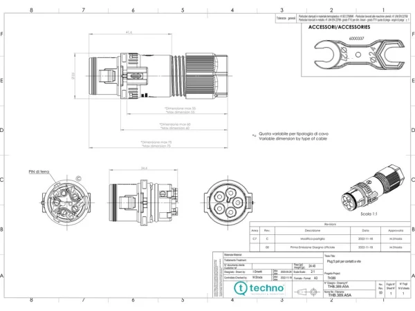 Mini Plug connector 5P screw D7-13.0