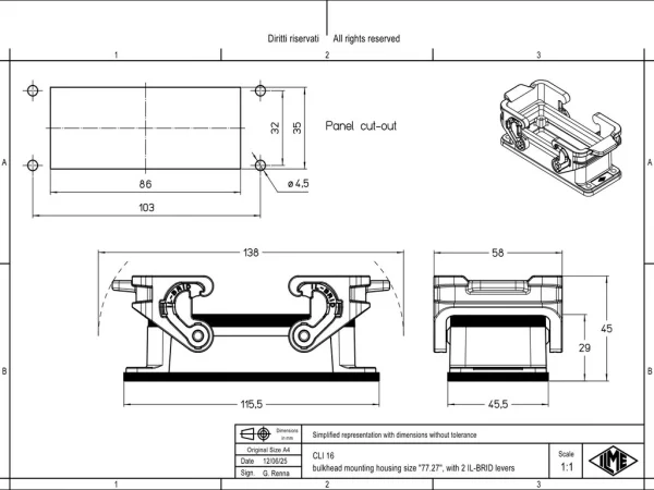bulkhead mounting housing, size 77.27, IL-BRID stainless steel, 2 levers