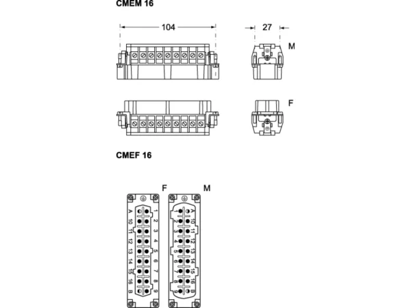 male insert, size 104.27, 16+2p+PE, silver, screw, 16A, 690V