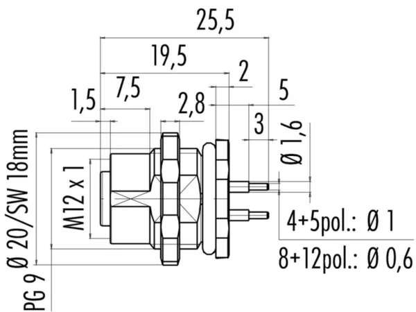 Female panel mount connector