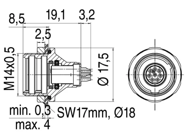 Female panel mount connector