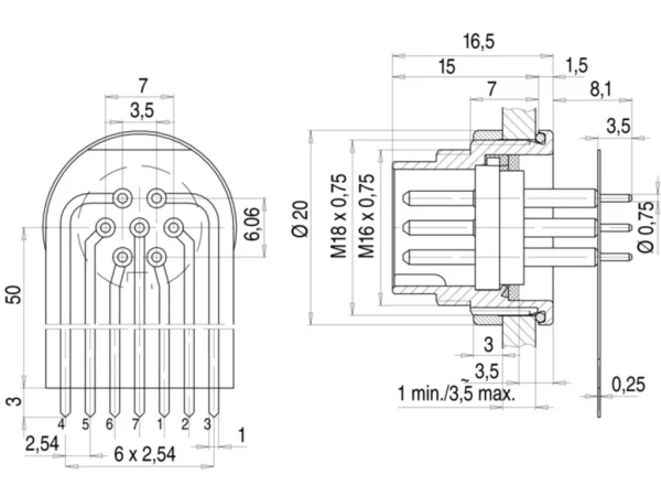 Male panel mount connector