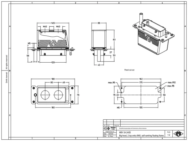 hood, size 104.27, BIG alu, 2xM40 top, self-centring docking frame