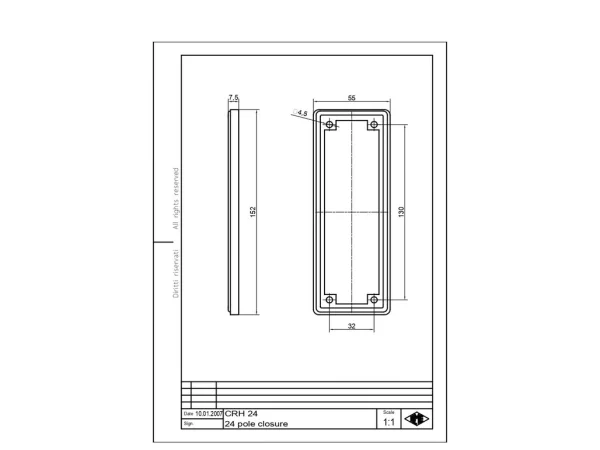 closure plate, size 104.27, for 24-pole cut-outs size 104.27