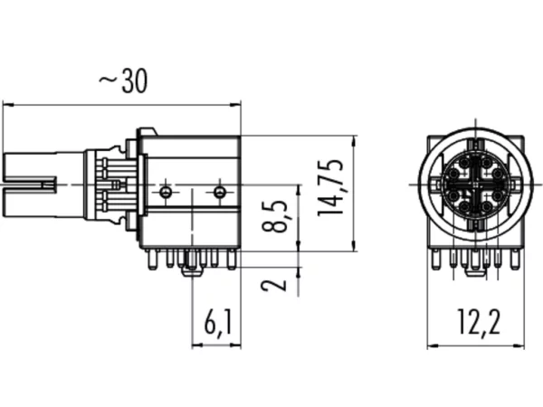 Contact insert, dip solder, angled