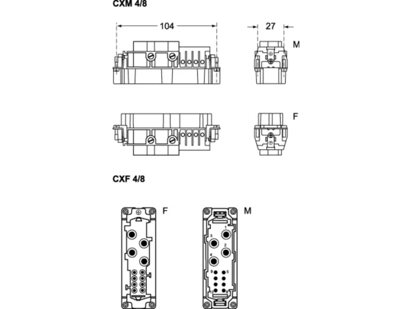 female insert, size 104.27, 4+8p+PE, screw, 80+16A, 400+230/400V