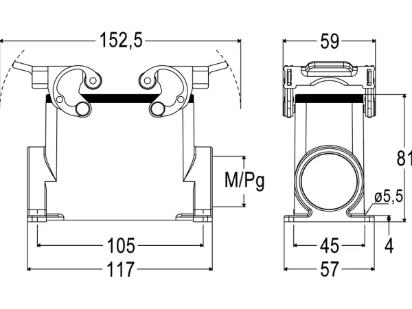surface mounting housing, high, size 77.27, C-TYPE alu, 2 levers, 1xM40 side